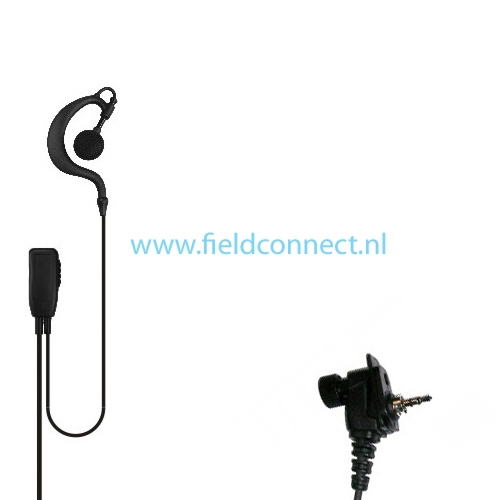 Communicatieset met G-vorm oorhanger en revers microfoon en PTT met MT1 Connector